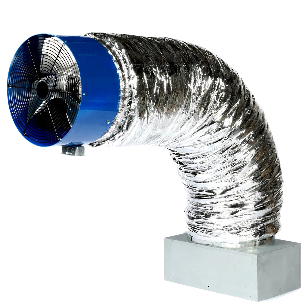 QA Deluxe 3300 Performance Series whole house fan with insulated ductwork and damper box